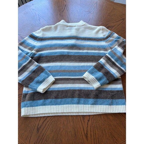 Alfred Dunner Womens Chenille Striped Floral Embroidered Mock Neck Zip Sweater L - Picture 5 of 7